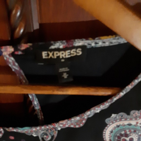 Express Womens Size M Drop Waist Dress Lined Scoop Neck 3/4 Sleeve Black/Paisley - Picture 3 of 10